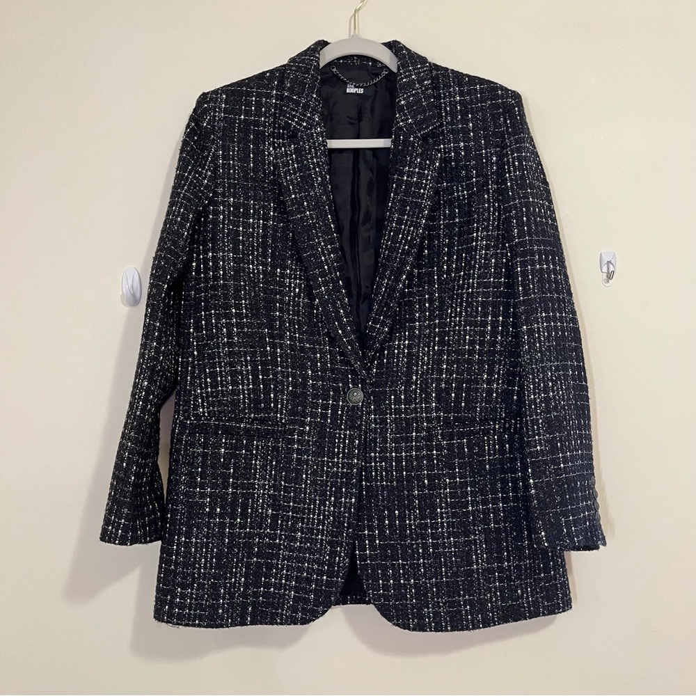 The Kooples Black, White, and Gold Tweed Blazer